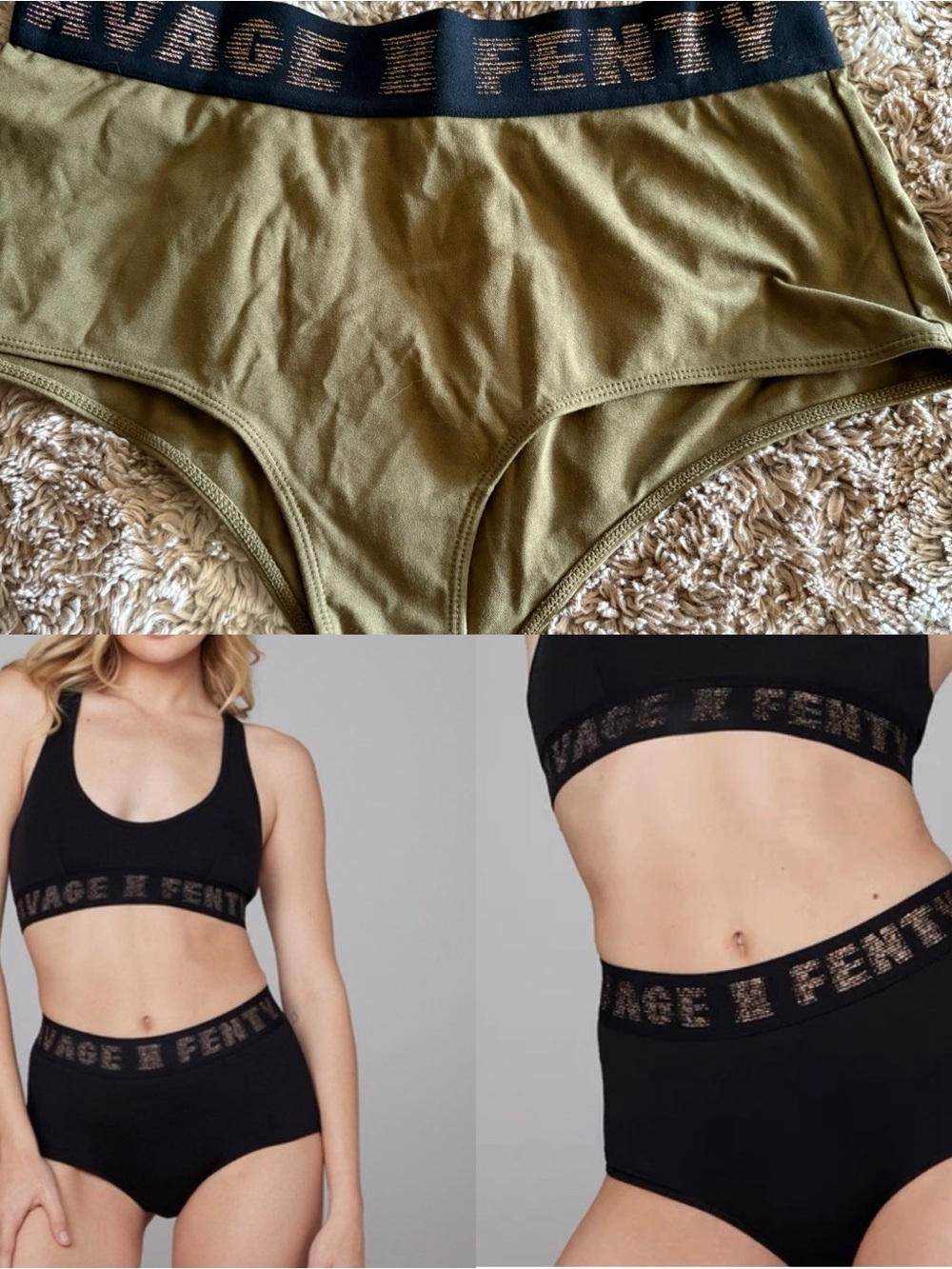Savage X Fenty Olive Green High-Waist Cotton Briefs with Black Logo Waistband